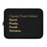 I speak fluent Italian black and gold laptop sleeve