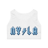 NY/LA blue writing sports bra