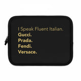 I speak fluent Italian black and gold laptop sleeve