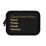 I speak fluent Italian black and gold laptop sleeve
