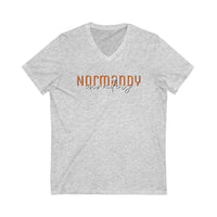 Normandy Script Unisex Jersey Short Sleeve V-Neck Tee