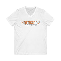 Normandy Script Unisex Jersey Short Sleeve V-Neck Tee