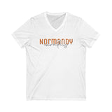 Normandy Script Unisex Jersey Short Sleeve V-Neck Tee