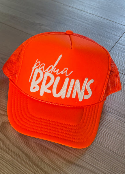Neon orange Padua Bruins Trucker Hat