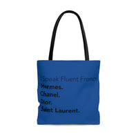 Royal blue and Black I speak fluent French east coast tote