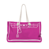 Hot pink and white I can’t afford weekend tote