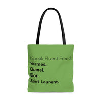 Lime and black I speak fluent French east coast tote