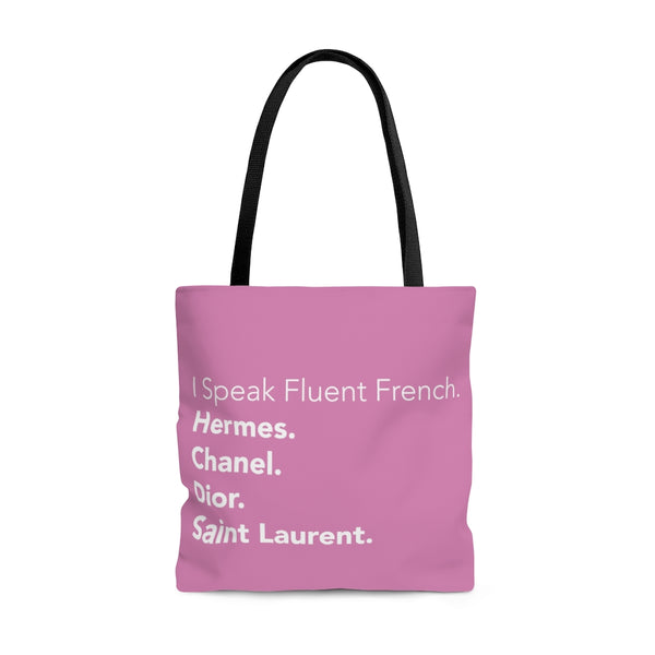 Light pink and white I speak fluent French east coast tote