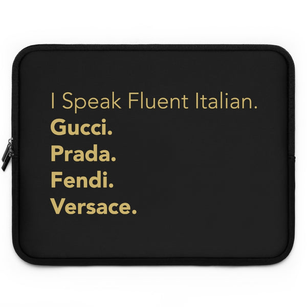 I speak fluent Italian black and gold laptop sleeve
