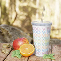 Good vibes Plastic Tumbler with Straw