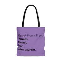 Light purple and black I speak fluent French east coast tote