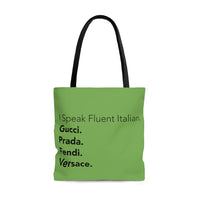 Lime and black I speak fluent Italian east coast tote