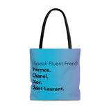 Blue and purple ombré I speak fluent French east coast tote